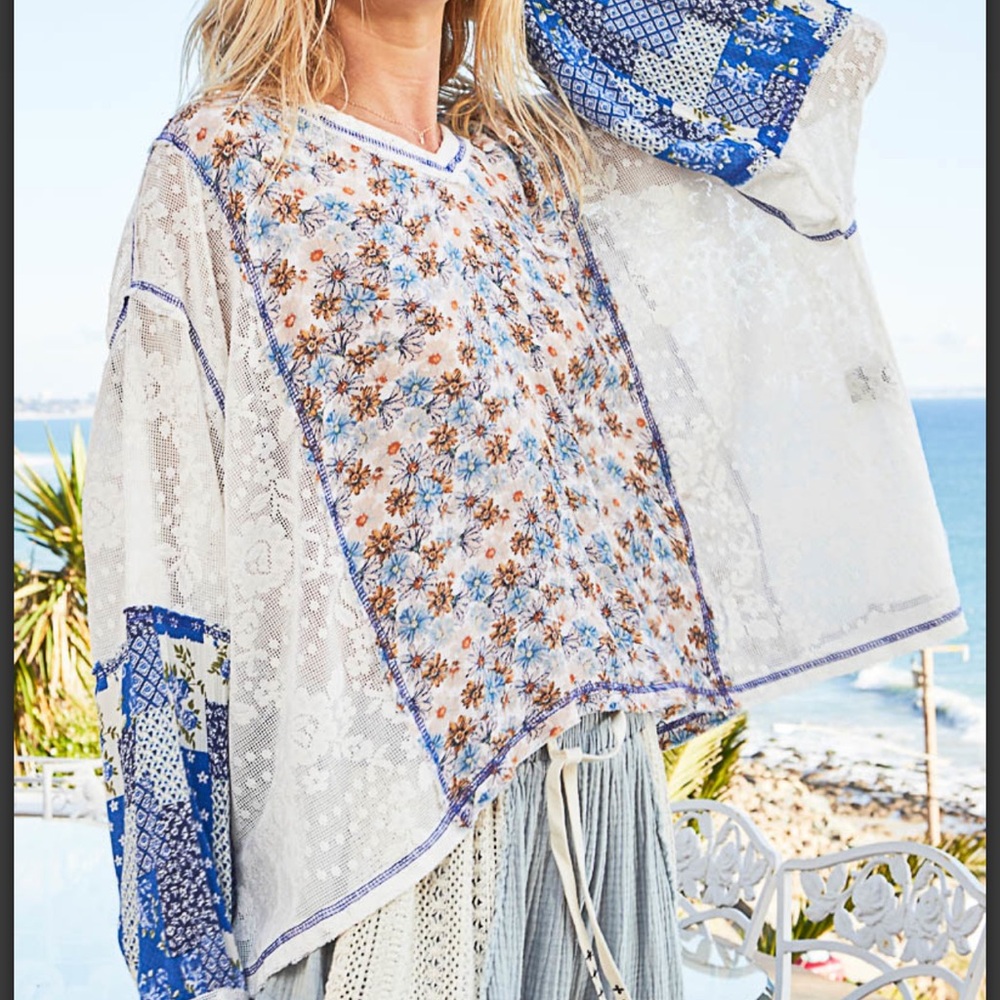 P545–POL Floral Lace Patchwork Top - Picture 2 of 5
